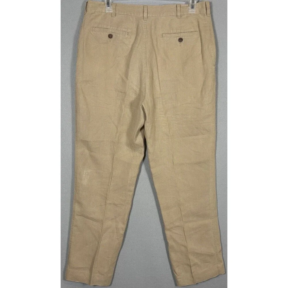 Jos. A. Bank Linen Pants Mens 36x30 Tan Flat Front Straight Leg Casual Summer